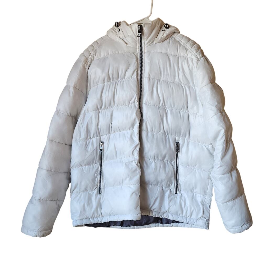 GUESS Puffer Coat Womens Size XXL White Jacket Outdoors Full Zip Removable Hood